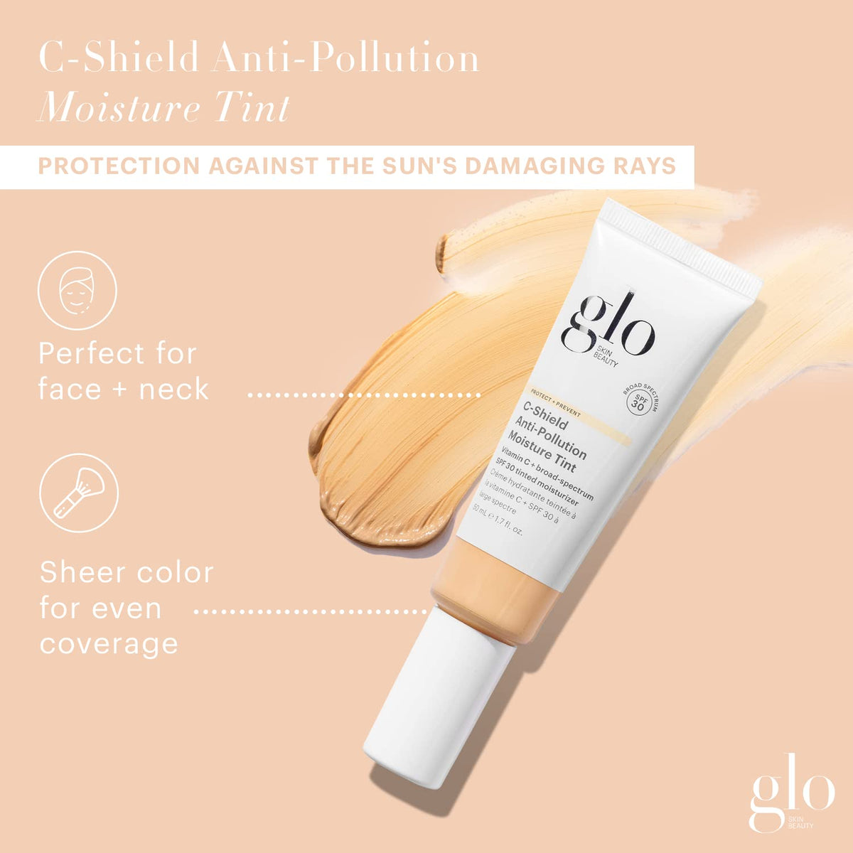 Glo Skin Beauty C-Shield Anti-Pollution Moisture Tint - Tinted Moisturizer With SPF 30 for Face, Broad Spectrum Protection & Vitamin C, 1.7 Oz (2N-Light)