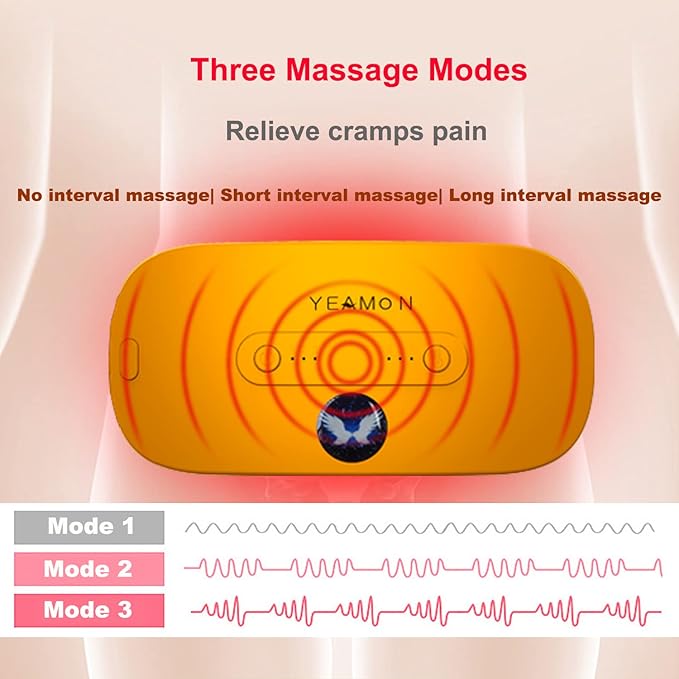 Portable CordlessElectric Waist Belt Device, Fast with 3 Heat Levels and 3 Massage Modes, Back or Belly Heating Pad for Women and Girl
