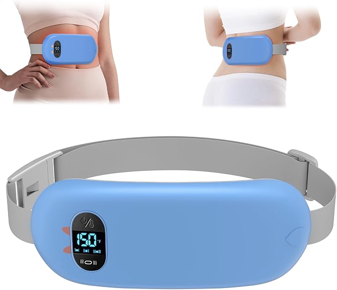 Portable Heating Pad for Cramps, Upgrade Cordless Electric Period Fast Heating Pad for Back Pain Relief Menstrual Belt 6 Heat 6 Massage Modes Gifts for Women Girls Her Girlfriend Blue