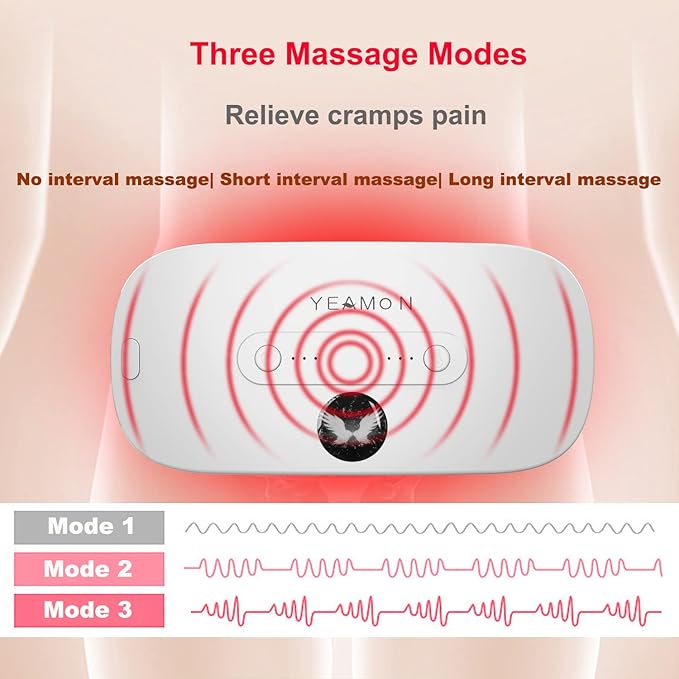 Portable Cordless Heating Pad for Cramps, Electric Waist Belt Device, Fast with 3 Heat Levels and Massage Modes, Back or Belly Women Girl