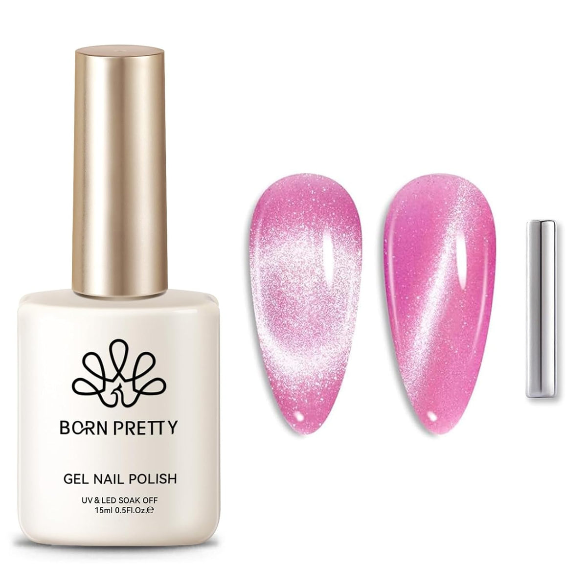 Born Pretty Cat Magnetic Eye Gel Nail Polish,Pink Glitter Cat Magnetic Gel Nail Polish Love Letter Magnetic Nail Polish for Nail Art Manicure Salon DIY at Home 15ML