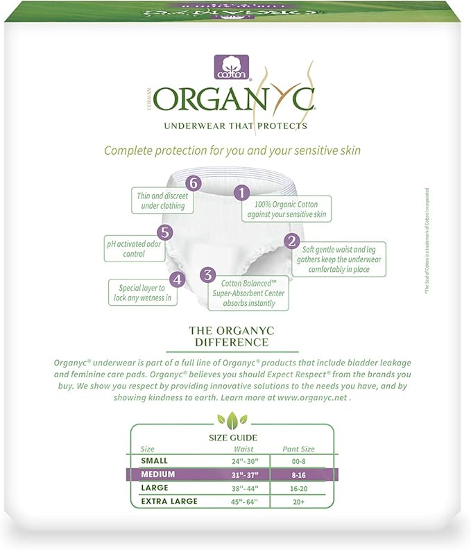 Organyc Bladder Control Underwear for Women - Organic Cotton Protective Underwear for Incontinence, Leak Protection, Odor Protection and Sensitive Skin, FSA/HSA Eligible, Medium, 14 Count