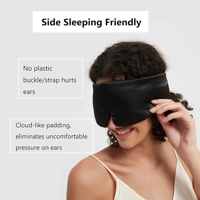 ALASKA BEAR Wraparound Style Silk Eye Mask, Wide Headband and Large Coverage Sleeping Mask for Full Blackout, Pitch Black