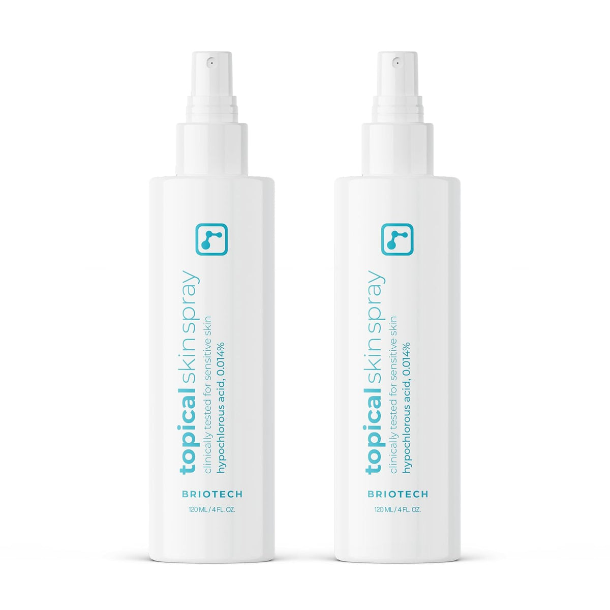 BRIOTECH Topical Skin Spray, Hypochlorous Acid Spray for Sensitive Skin, HOCl Facial Mist, Full Body Support Against Irritation, Calm Redness, Soothe Foot & Scalp, 4 oz (2 Pack)