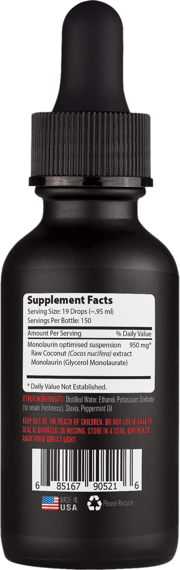 Lyfetrition Monolaurin Liquid Extract 950 mg, 4 Oz Liquid, 150 Servings, Made in USA, Quick Absorption, Quality Potent Ingredients, Third-Party Tested, Non-GMO, GMP Certified, Cruelty-Free Products