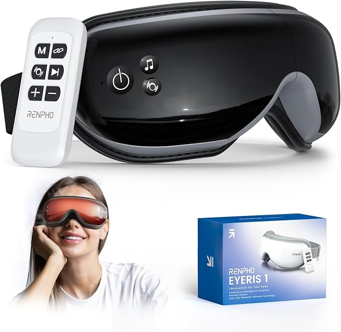 RENPHO Eye Massager, Eyeris1 Eye Massager FSA HSA with Heat & Remote, Compression, Fathers Day Birthday Gifts for Dad Husband Men, Sleep Mask for Relax, Migraine Relief, Reduce Strain, Improve Sleep