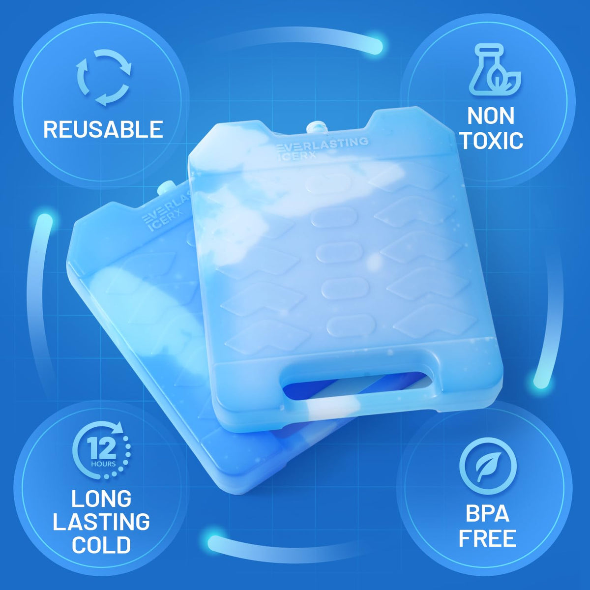 Jumbo Reusable Ice Packs for Cooler with Handle (2 Pack) Long Lasting Coolness, BPA Free, Freezer Packs for Extended Cooling | Cooler Ice Packs for Camping, Fishing, Hiking, Beach