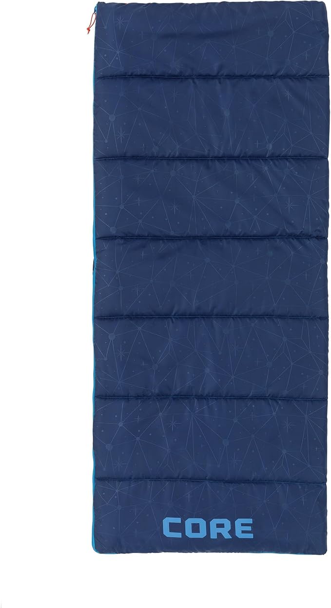 CORE 50 Degree Youth Sleeping Bag | Lightweight & Compact for Boys & Girls | Perfect for Indoor or Outdoor Use, Camping, Backpacking, Hiking, & Sleepovers | Ideal for Warm & Cooler 3 Season Weather