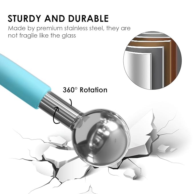 Rotating Stainless Steel Ice Globes for Facials, Unbreakable Ice Globe Cooling Roller Balls for Face, Neck, Eyes Skin Care, Cryo Sticks to Reduce Dark Circles, Puffiness, Wrinkles, Anti-Aging, Blue