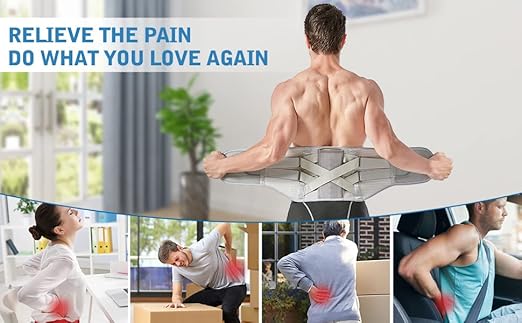 Back Brace for Lower Back Pain Relief - Back Support Belt for Women & Men for Herniated Disc, Sciatica. Removable Stays with 2 Different Hardness Sets (Grey, Large)