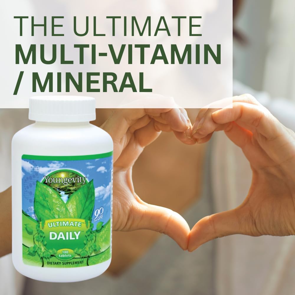 Youngevity Ultimate Daily Mega Multivitamin - 20+ Vitamins and Minerals w/ CoQ10 - Vitamins A, C, D, E, Zinc, Folate, Selenium, Calcium, Chromium, and More - High Absorption -180 Tablets (Pack of 1)