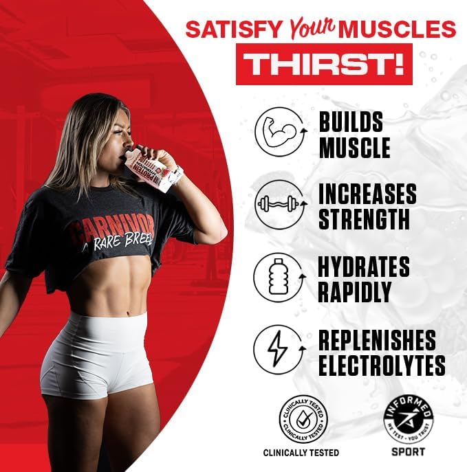 MuscleMeds Carnivor Protein Hydration RTD, Refreshing Ready to Drink, 30 g Isolate Protein, Lactose Free, Sugar Free, Electrolytes, Muscle Building, Recovery, Halal Certified, Berry Blast, 16.9 Fl Oz