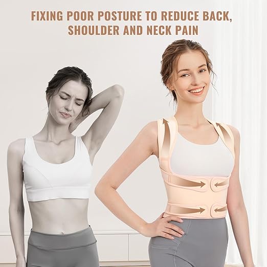 Fit Geno Back Brace Posture Corrector for Men & Women: Shoulder Straightener Adjustable Full Back Support Pain Relief - Scoliosis Hunchback Spine Corrector (Medium)