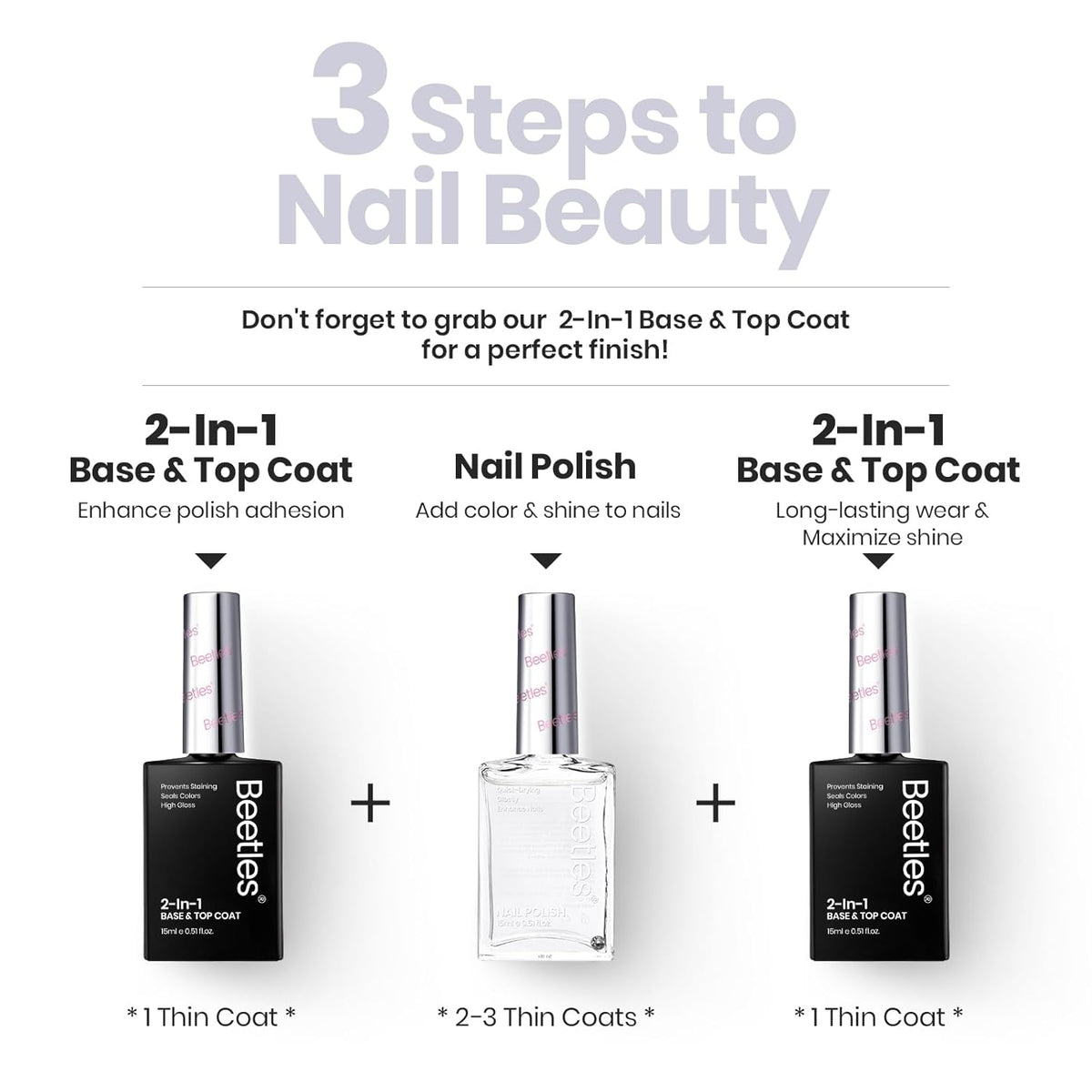 Beetles Nail Strengthener - Clear Nail Concealer Fast Air Dry Clear Air Dry Nail Growth for Damaged Uneven Nails Fingernail Polish Imperfection Masking for Sheer Shine DIY Manicure Salon Quality