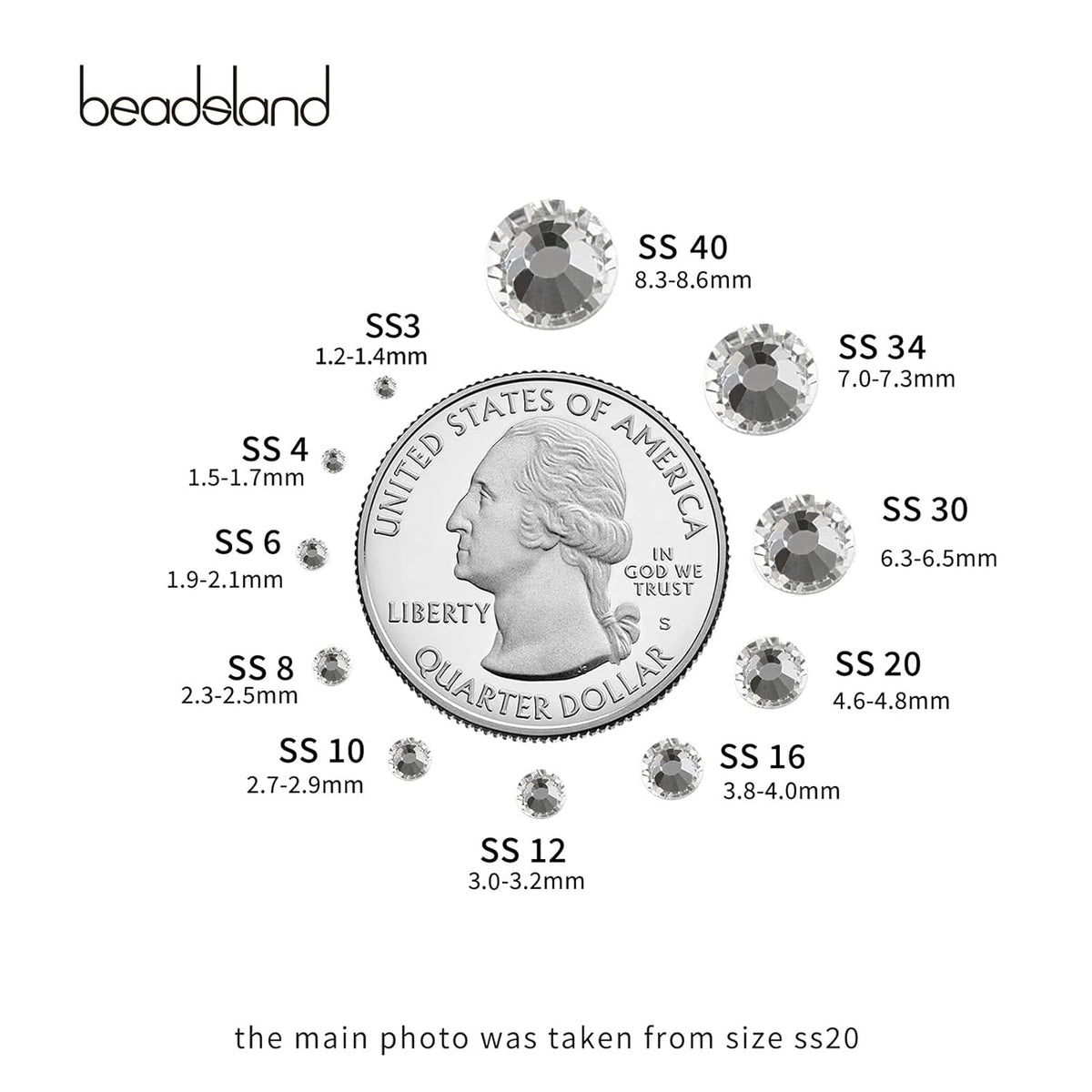 Beadsland 1440pcs Flat Back Crystal Rhinestones Round Gems for Nail Art and Craft Glue Fix, Crystal (SS10(2.7-2.8mm))