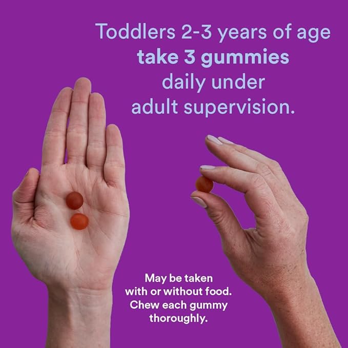 SmartyPants Toddler Multivitamin Gummies: Omega 3 Fish Oil (EPA/DHA), Vitamin D3, C, Vitamin B12, B6, A, K & Zinc, Biotin, Beta Carotene, Gluten Free, Three Fruit Flavors, 70 Count (23 Day Supply)