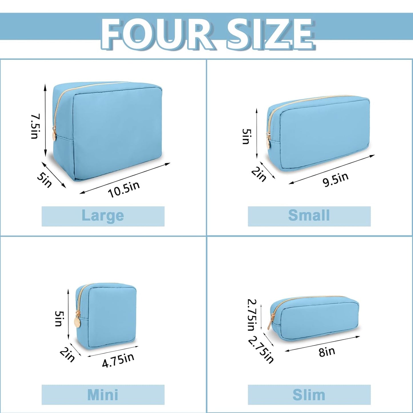 Small Makeup Pouch for Purse, Nylon Travel Toiletry Storage Pouch Cute Preppy Cosmetic Bag for Women Girls, Waterproof Makeup Organizer Skincare Bag Purse with Zipper (Small-Periwinkle)