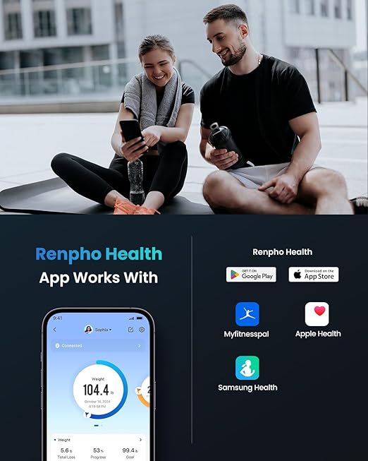 RENPHO Bluetooth Body Fat Scale, Digital Weight Scale Bathroom Smart Body Composition Analyzer Wireless BMI Compact Scale Health Monitor with Smartphone APP, 396 lbs