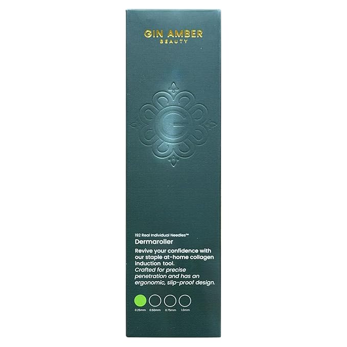 Gin Amber Beauty Derma roller (0.25mm) - 192 Real Individual Needles, Microdermabrasion Device for Skin Care, Serum Absorption with Microneedling, Safe and Painless Revitalizer Tool, Hygienic Case