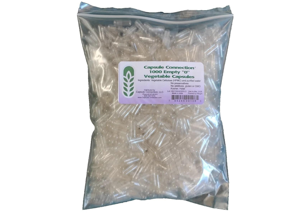 Capsule Connection Bulk Wholesale Empty Vegetable Capsules,0" Size Vegan & Vegetarian, … (1000) resealable Bag