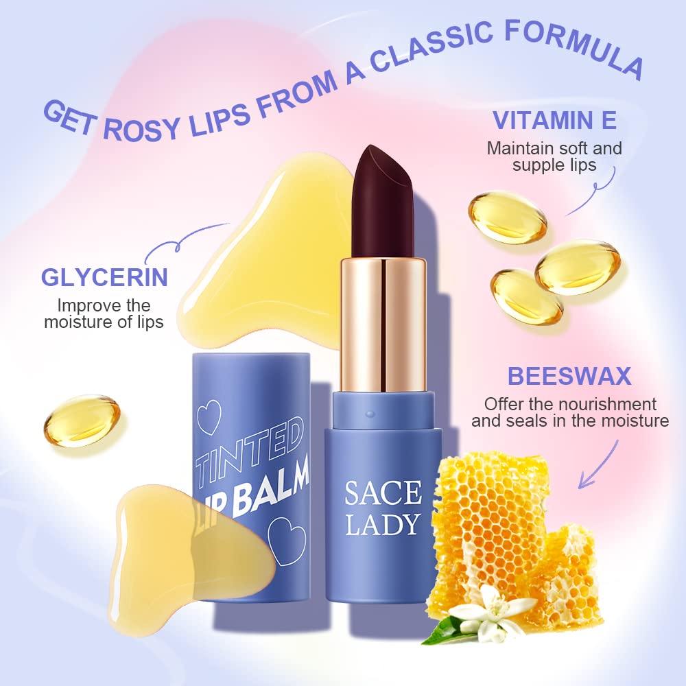 SACE LADY Tinted Lip Balm Set, Hydrating Natural Lip Moisturizer for Dry Cracked Lips, Long Lasting Color Changing Lipstick for Women 3 Shades