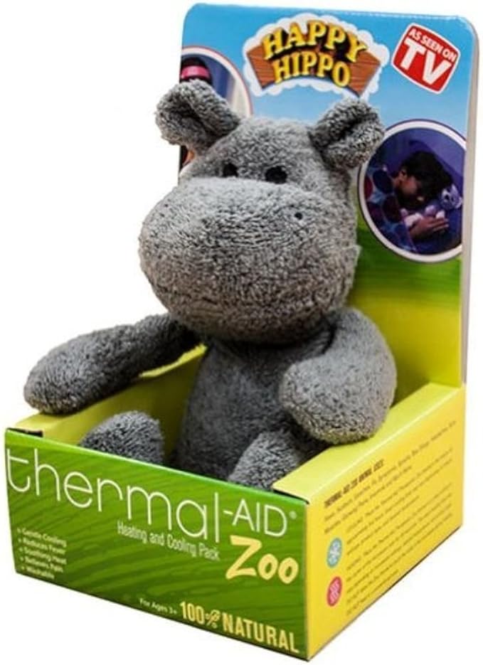 Thermal-Aid Zoo Animals - Happy The Hippo - Heatable Therapeutic Stuffed Animals for Kids - Hot & Cold Therapy - Ice Pack & Heating Pack