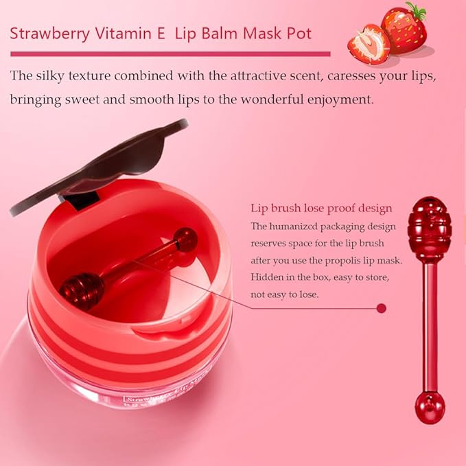 3PCS Bee Lip Balm Honey Pot Set, Moisturizing Propolis Mask, Hydrating Prevention for Dry and Cracked Skin, Exfoliating Scrubs, Sleep Mask Reduces Lines - Skin Care Products