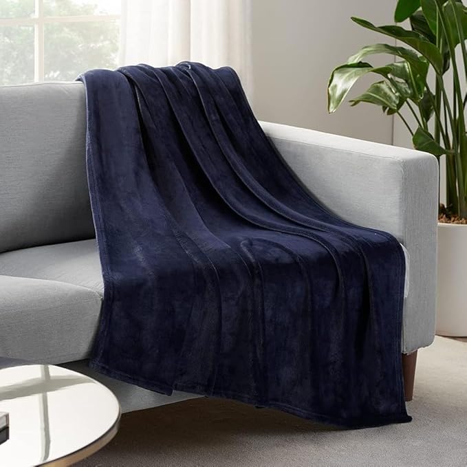 SERTA Cozy Plush Thick Fuzzy Super Soft Lightweight Throw Blanket for Bed, Couch, or Travel, King (108 in x 90 in), Navy