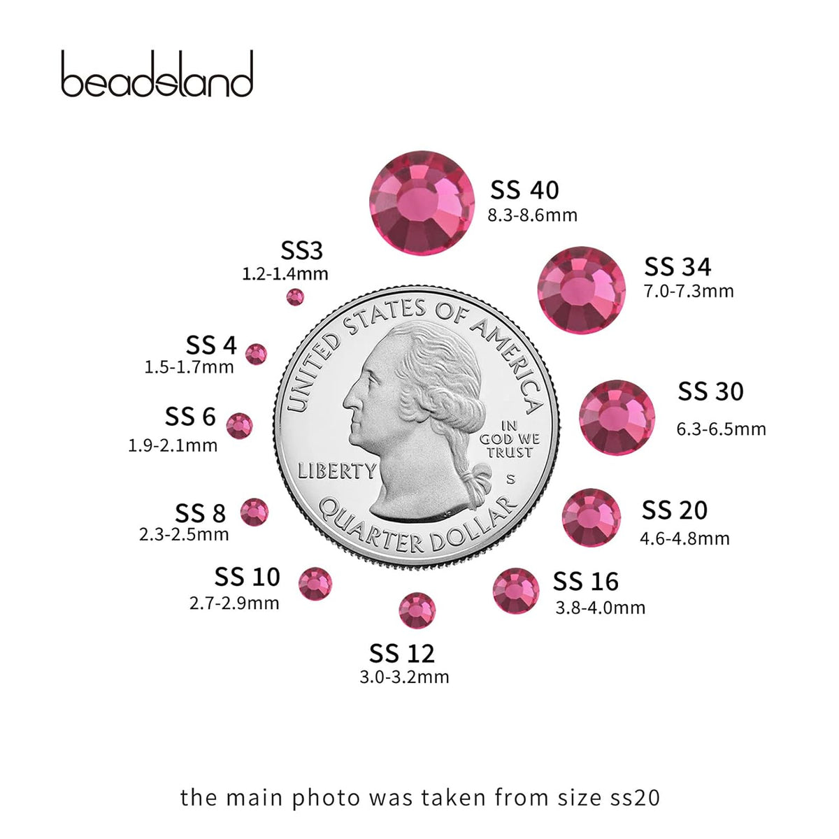 Beadsland 1440pcs Flat Back Crystal Rhinestones Round Gems for Nail Art and Craft Glue Fix, Rose,SS12,3.0-3.2mm