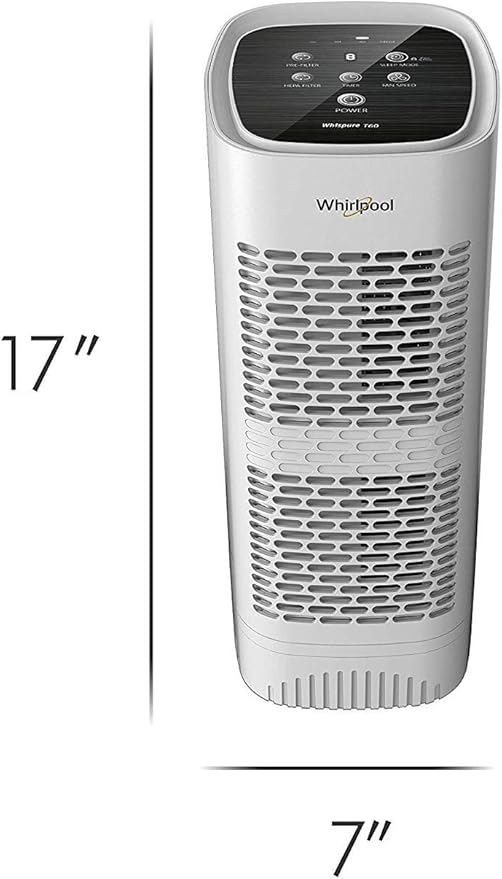 Whirlpool Whispure WPT60P, True HEPA Air Purifier, Activated Carbon Advanced Anti-Bacteria, Ideal for Allergies, Odors, Pet Dander, Mold, Smoke, Smokers, and Germs, Medium, White