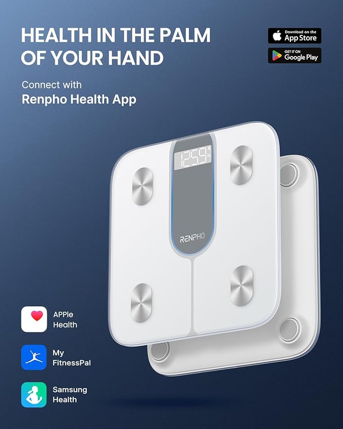 RENPHO Smart Scale for Body Weight 440lb, FSA HSA Eligible, Digital Bathroom Scale for Body Fat, Bluetooth Accurate Body Composition Weighing Machine with App, Elis 1C