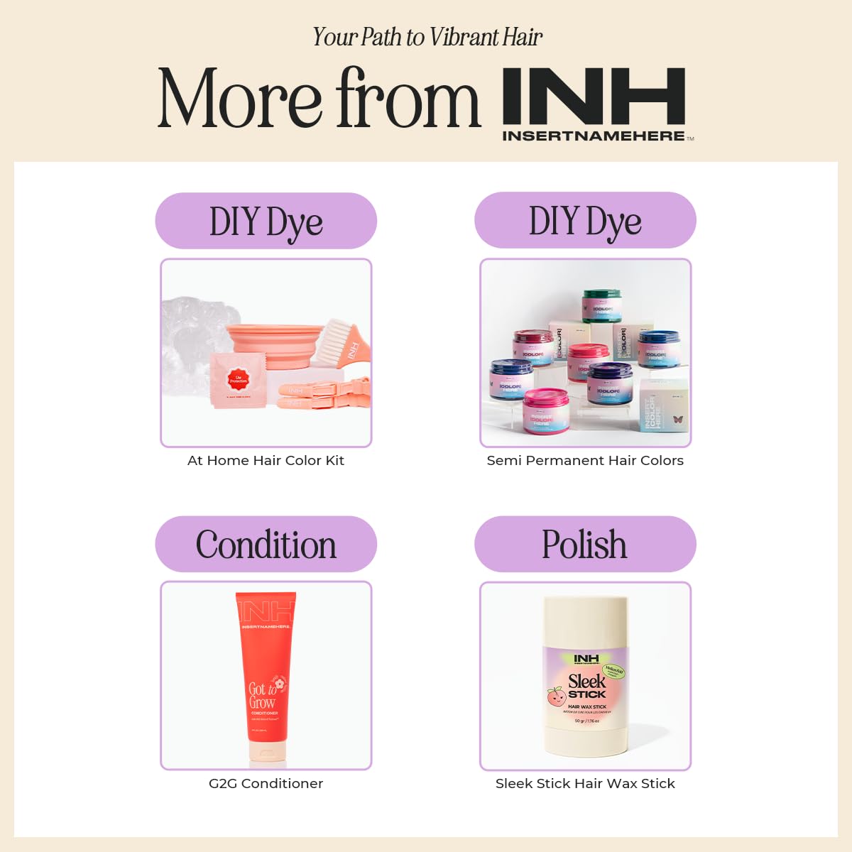 INH Semi Permanent Hair Color | Color Depositing Conditioner | Pink Hair Dye | No Bleach No Peroxide Temporary Fuchsia Crystal Tint for Women, Men | Vegan, Ammonia Free, Sulfate Free, Ready to Use 6oz