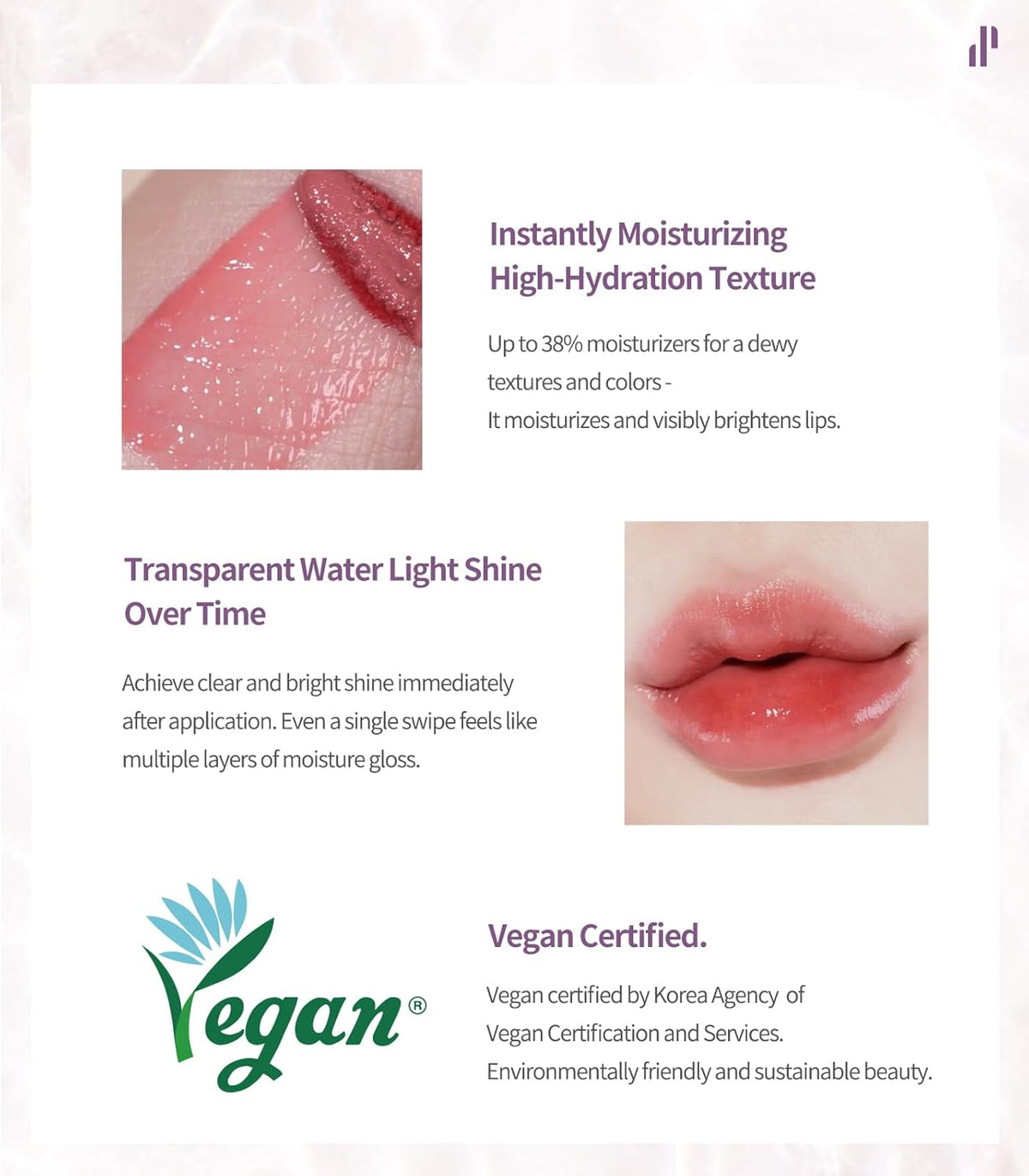 Heart Percent Dote On Mood Pure Glow Tint, Watery & Lightweight Moisturizing Lip Stain Long Lasting Liquid Lipstick 6.8g, #15. Viva Plum