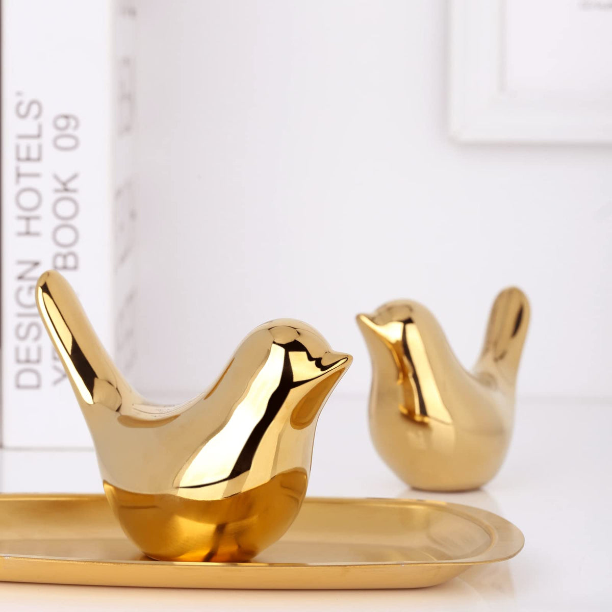 XMGZQ 2 Pcs Gold Decor Accents,Small Animal Statues,Modern Home Decorative, Birds Sculpture, Ornaments for Shelf, Bookshelf, Coffee Table,Knick Knacks Home Decor for Shelves(Gold Bird)