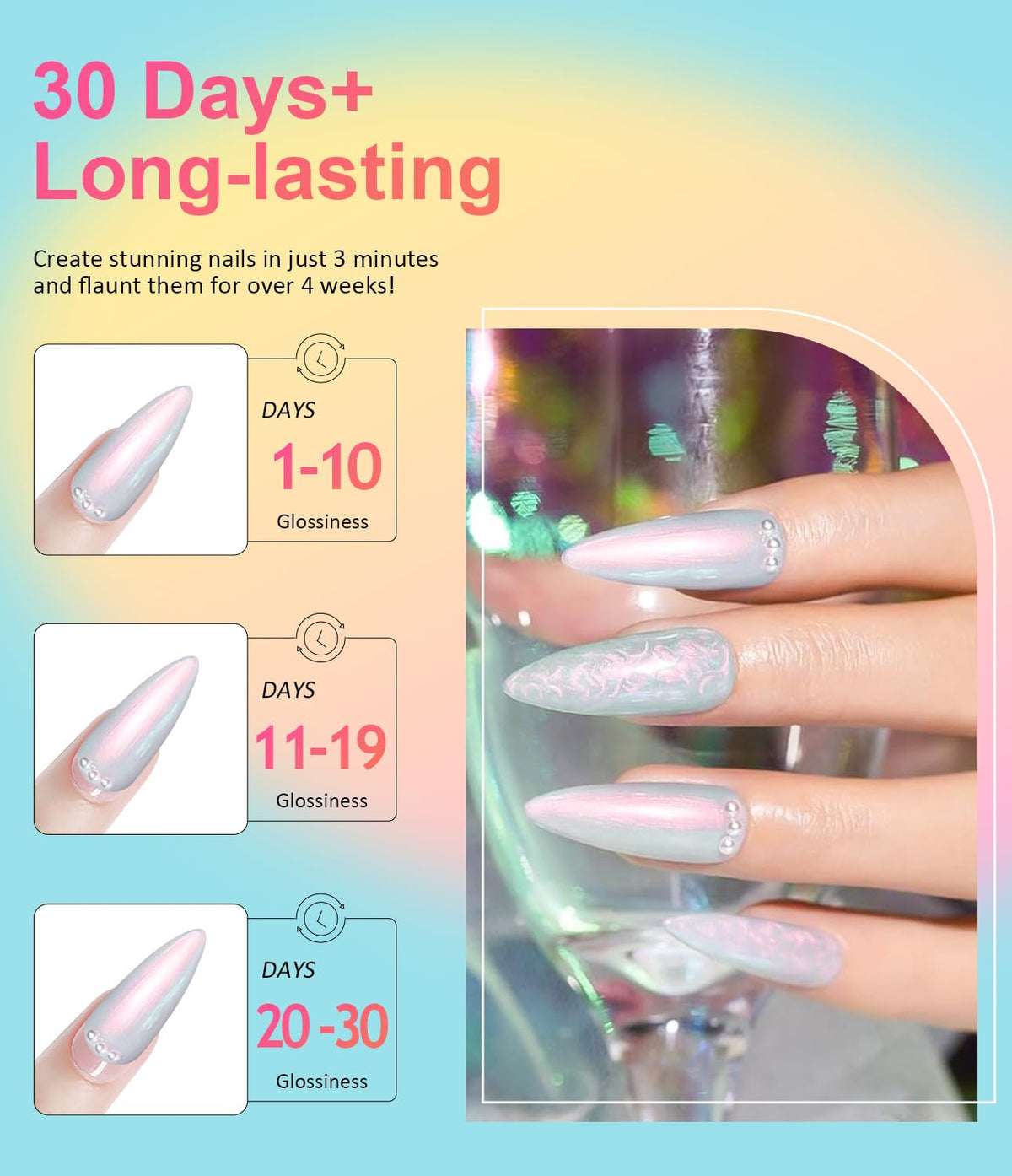 Gold Chrome Nail Powder BISHENGYF -【Fairy Effect】Pink Chrome Nail Powder White Pearl Aurora Mermaid Iridescent Rose Gold Red Nail Chrome Powder Metallic Mirror Glitter Pigment Dust for Nail Art DIY