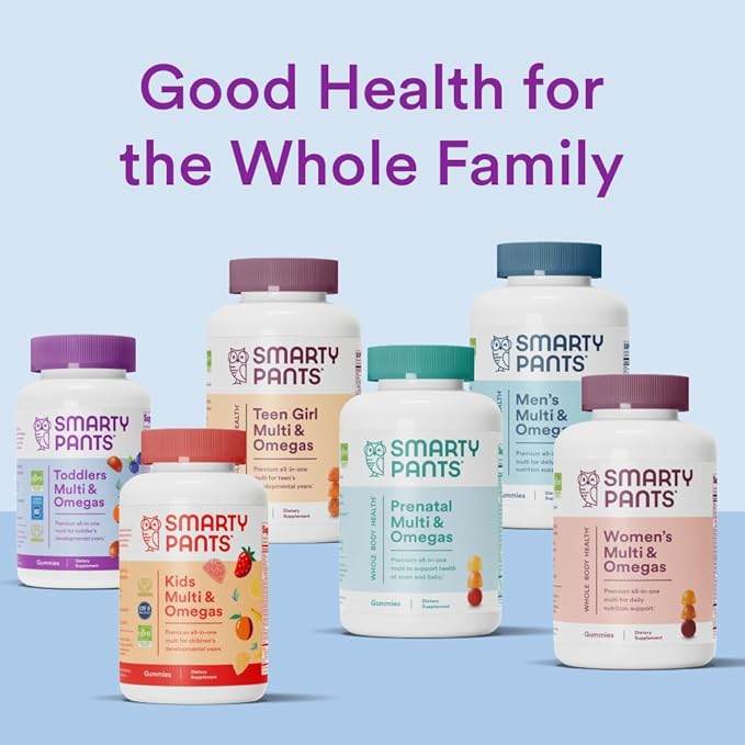 SmartyPants Toddler Multivitamin Gummies: Omega 3 Fish Oil (EPA/DHA), Vitamin D3, C, Vitamin B12, B6, A, K & Zinc, Biotin, Beta Carotene, Gluten Free, Three Fruit Flavors, 70 Count (23 Day Supply)