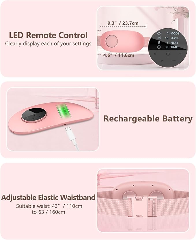 Back Massager with Heat-Heating Pad for Back Pain Relief,Lower Back Massager Abdominal Belly Massagers with 6 Massage,16 Intensity&3 Heated,Cordless Personal Travel Wrap Belt Gifts for Men and Women