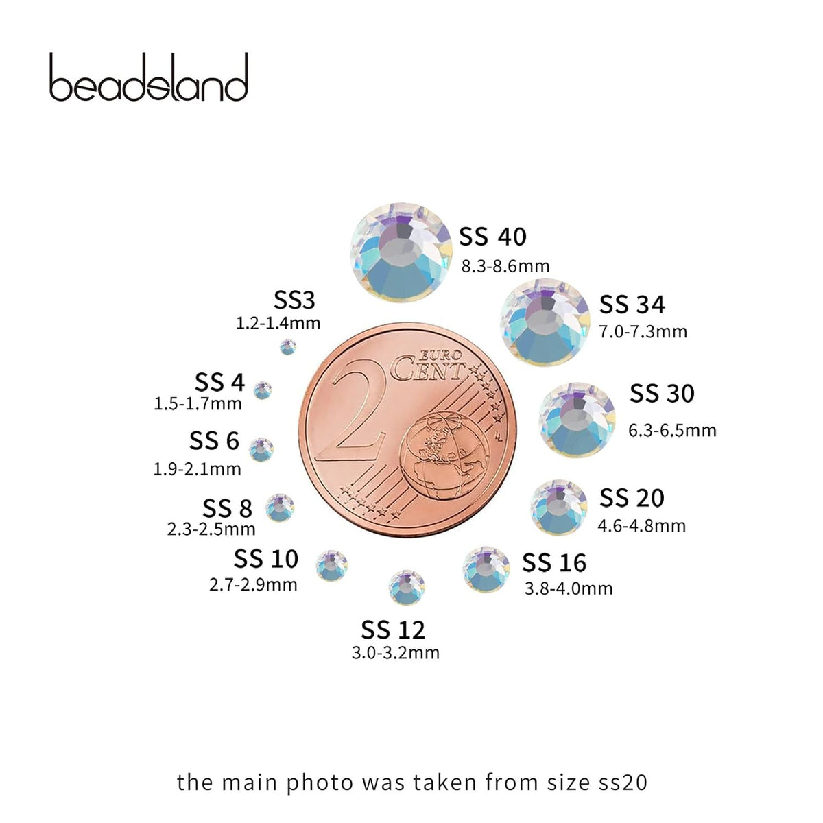 beadsland Flat Back Crystal Rhinestones Round Gems, Blue Moonlight (1.9-2.0mm) SS6/1440pcs
