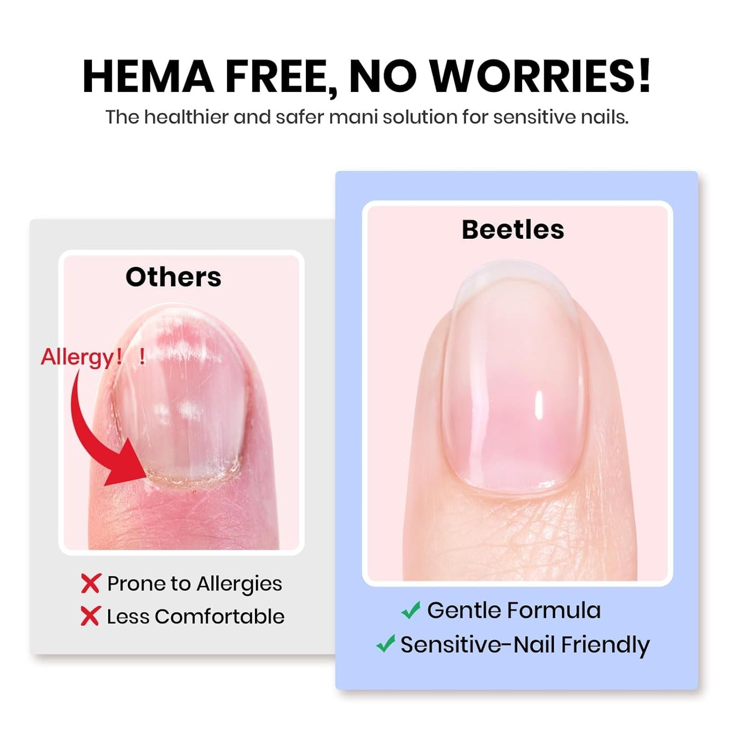Beetles 3Pcs 15ml HEMA-Free Nail Glue Top Coat & Base Gel Set No Wipe Top Coat Base Nail Glue Gel for False Nails Shine Effect Long Lasting Nail Extension DIY Salon Nails at Home, U V Light Required