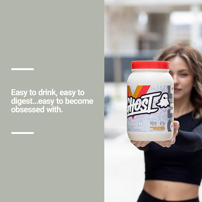 GHOST Vegan Protein Powder, Banana Pancake Batter - 2lb, 20g of Protein - Plant-Based Pea & Organic Pumpkin Protein - ­Post Workout & Nutrition Shakes, Smoothies, & Baking - Soy & Gluten-Free
