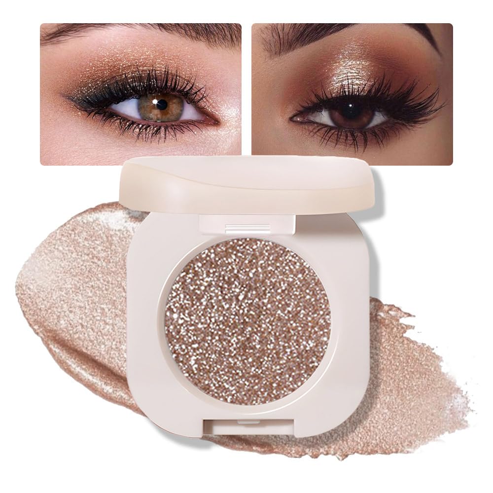 Glitter Eyeshadow Palette,Shimmer Smoky Brown Eyeshadow Makeup,Smokyd Shiny Pressed Powder,Single Vegan Eyeshadow,Highly Pigmented Natural Eyeshadow Palette,Monochrome Long Lasting Glitter Eye Make 10