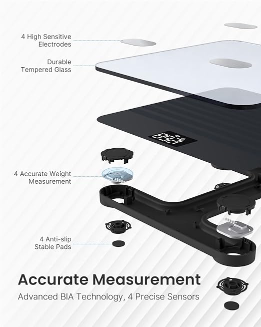 RENPHO Rechargeable Smart Scale for Body Weight, Electronic 13 Body Composition Monitors sync with App, Bluetooth Digital Bathroom Scales, Elis 1, Black, 396 lbs