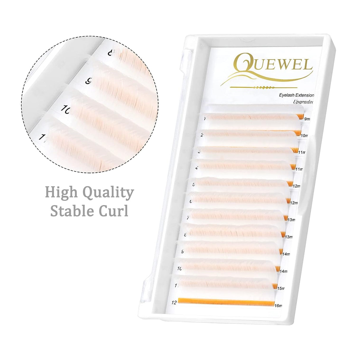 QUEWEL Easy Fan Volume Lashes .07 D Curl White Lash Extensions 9-16mm Mixed Tray Color Self Fanning 2D-10D Eyelash Extensions (White 0.07 D 9-16mm)
