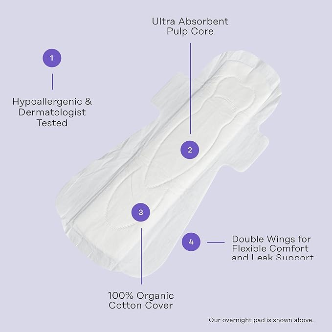 The Honey Pot Company - Sanitary Pads for Women - Non-Herbal Overnight w/Wings - Organic Cotton Cover, & Ultra-Absorbent Pulp Core - Feminine Care - FSA & HSA Eligible - 12 ct