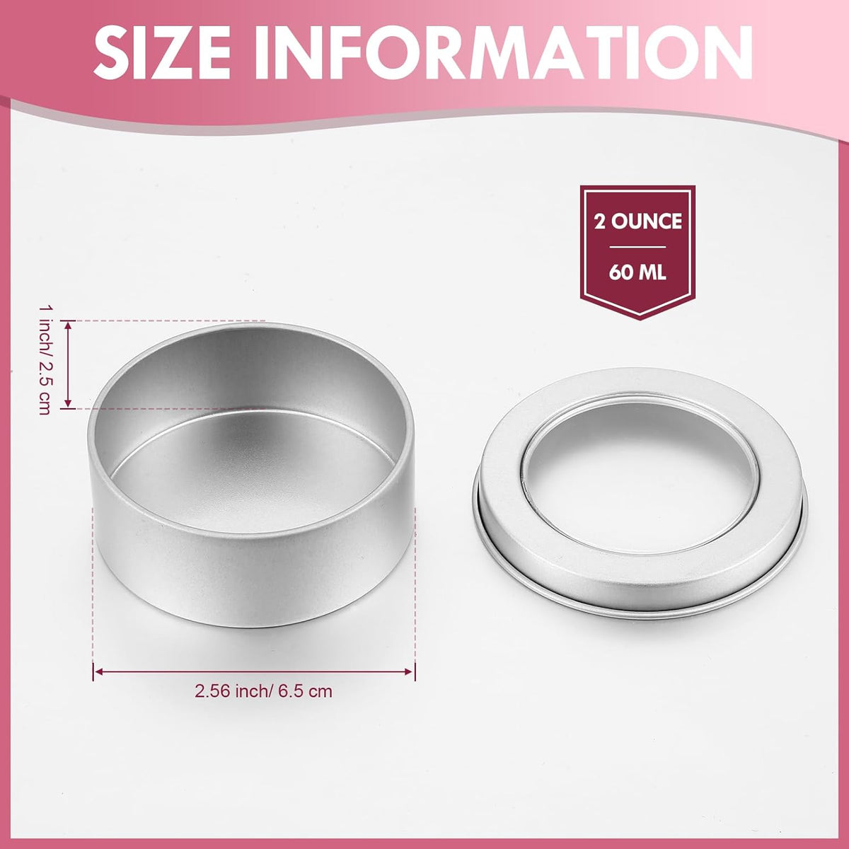 TecUnite 200 Pack 2 Ounce Metal Tin Cans Round Empty Container Salve Tins with Clear Lid for Kitchen, Office, Candles, Candies