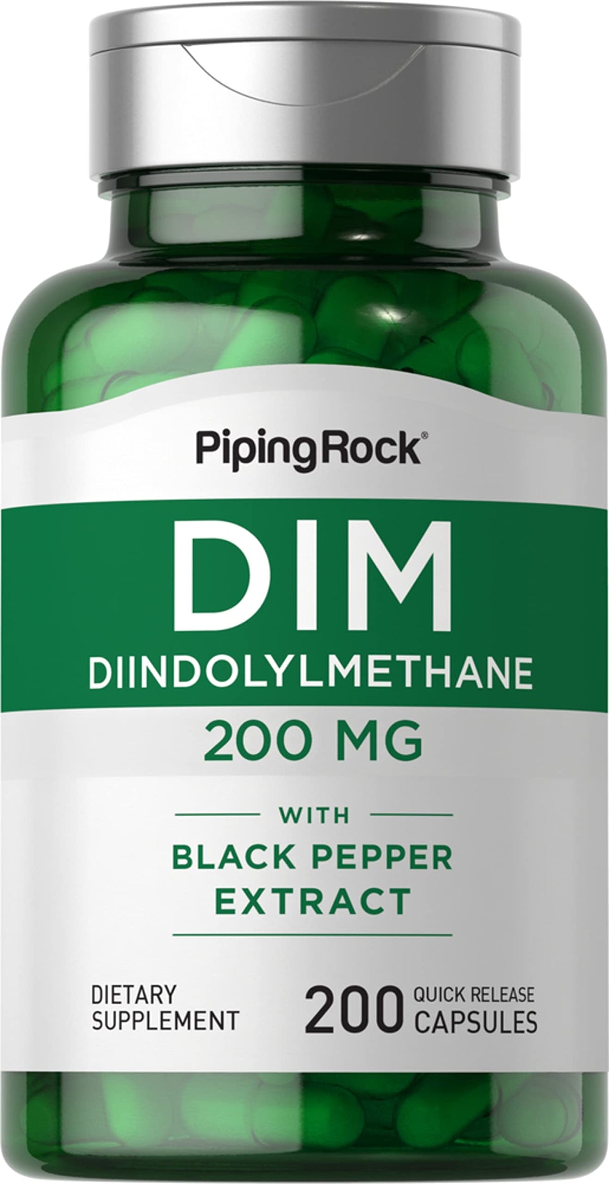 Piping Rock DIM Supplement | 200 mg | 200 Capsules | Diindolylmethane with Black Pepper Extract | Non-GMO & Gluten Free Formula