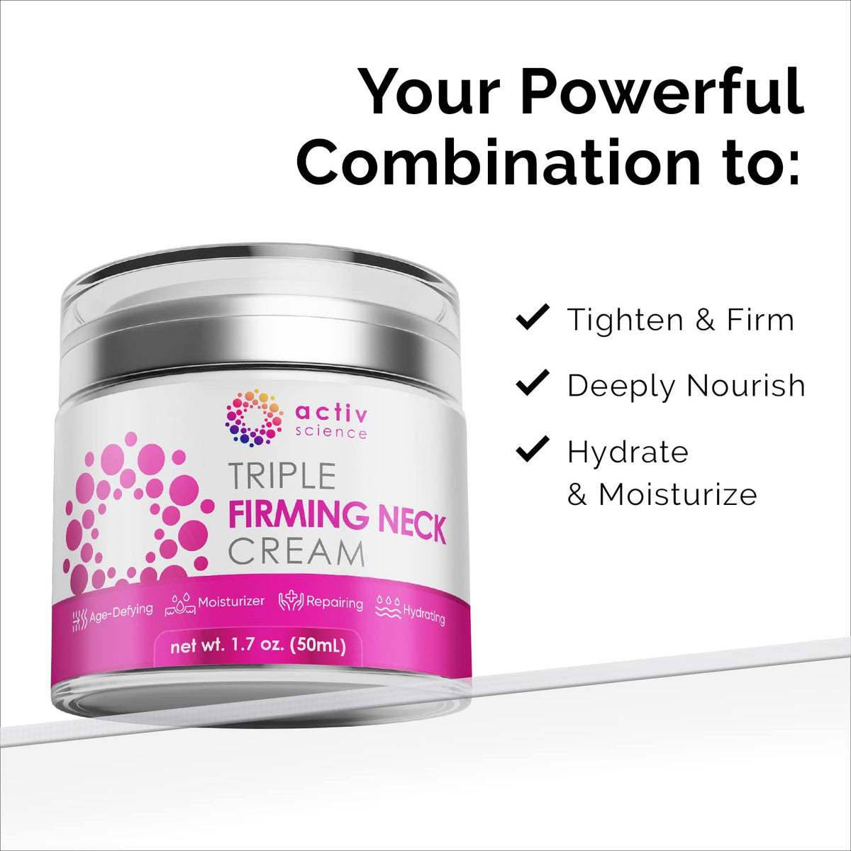ACTIVSCIENCE Neck Firming Cream - Natural Anti-Aging Facial Moisturizer with Retinol Collagen & Hyaluronic Acid - Day & Night Anti-Wrinkle Cream - Firming, Hydrating Face Cream