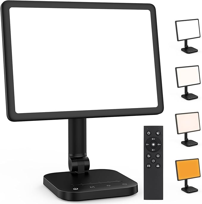 Light Therapy Lamp，UV-Free 12000 Lux Sun Lamp with Adjustable 5 Brightness & 1800-6500K Color Temperatures & 1H Timer Functions，Rotable Large Surface with One-toch MAX Brightness Sunlight Lamp