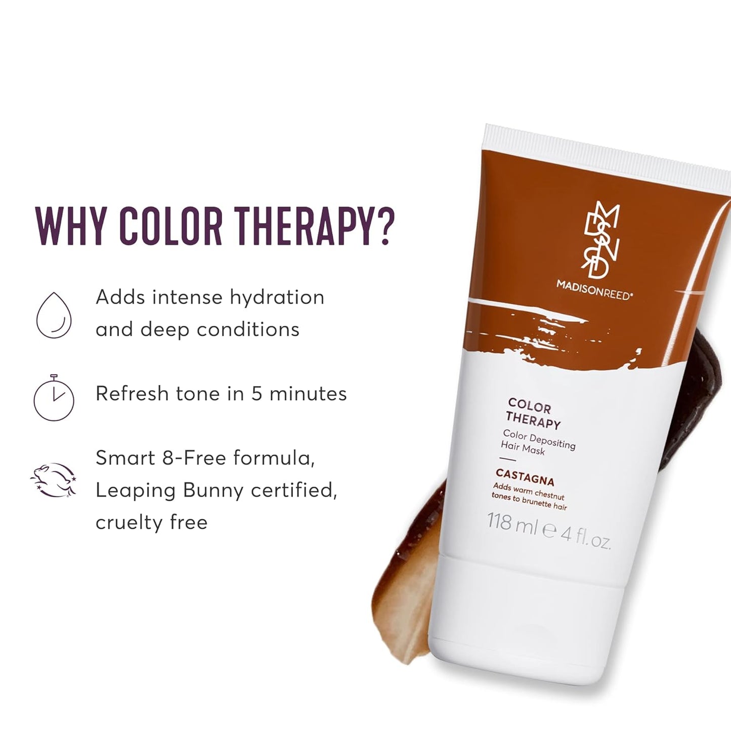 Madison Reed Color Therapy, Castagna, Color Depositing Hair Mask & Deep Conditioning Treatment, Intensely Hydrating, Refreshes Color & Tone, Keratin & Argan Oil, 4 Fl Oz (118 mL)