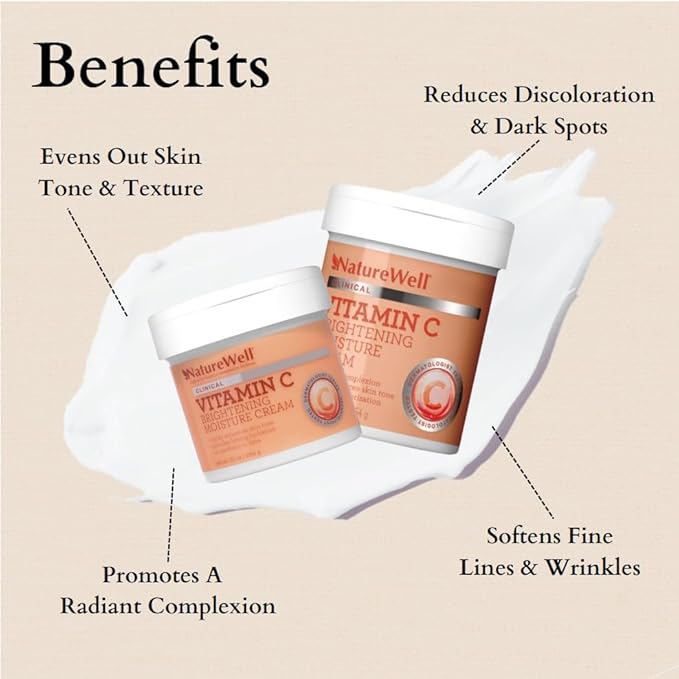NATURE WELL Clinical Brighten & Hydrate Vitamin C Moisture Cream Skincare for Face, Body & Hands, Revitalizes Dull-Looking Skin, Promotes A Glowing Complexion, Helps Visibly Improve Skin Texture, 10oz